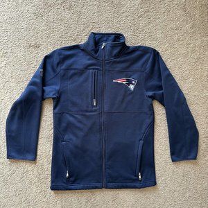 NFL Patriots Jacket Boys Medium Full Zip Mock Neck Navy Blue Football Pockets